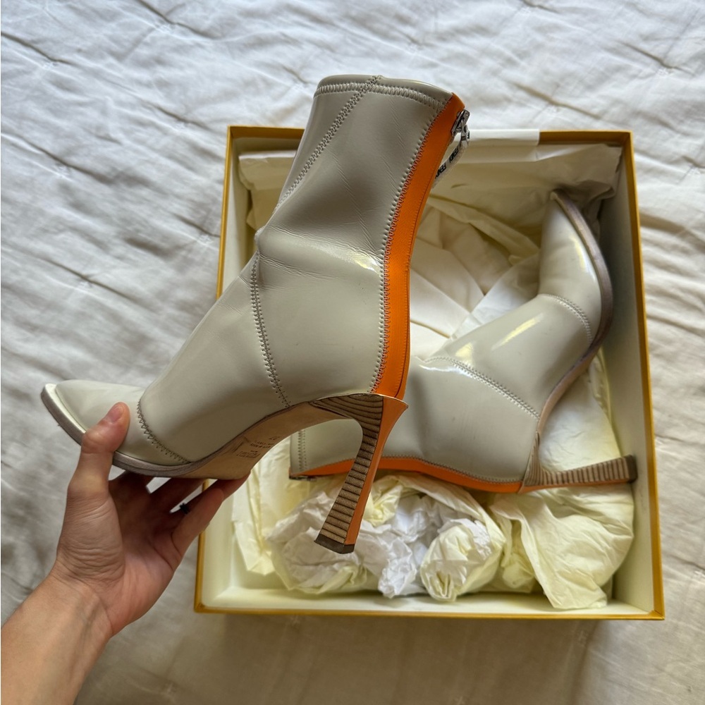 Fendi Cream and Orange Heeled Boots